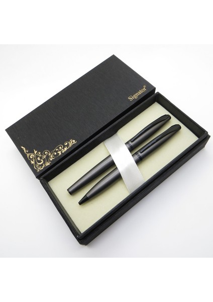 ® S307 Mat Siyah Füme Kalem Seti - Roller Kalem + Tükenmez Kalem | Isme Özel Kalem | Hediyelik Kalem