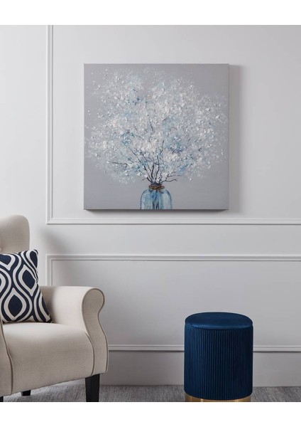 423049 "Alamınos" Beyaz Mavi Ahşap 80x80cm Dekoratif Resim