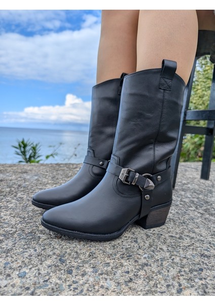 Gloria Paris 7613 Kadın Deri Biker Bot Siyah 38