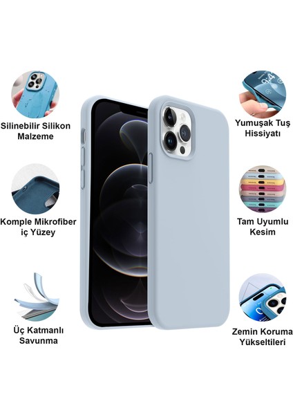 Apple iPhone 12 Pro Max Kılıf Lansman Premium Silinebilir Açık Mavi Silikon fiyatları