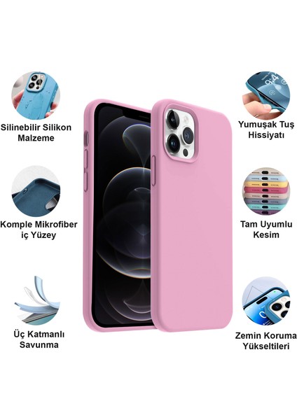Apple iPhone 12 Pro Max Kılıf Lansman Premium Silinebilir Pembe Silikon