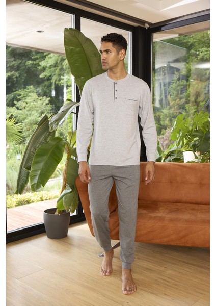 Midi Yaka %100 Pamuk Erkek Pijama Takımı 9244