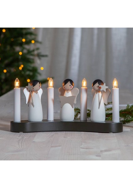 411002 "Angel Choır" Mum 4'Lü E10 Ahşap 15cm Yüksekliğinde 31cm Uzunluğunda