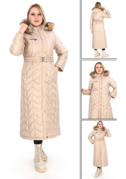 Papatya Kadın Büyük Beden Içi Astarlı Su Geçirmez Ara Boy Kapitone Mont