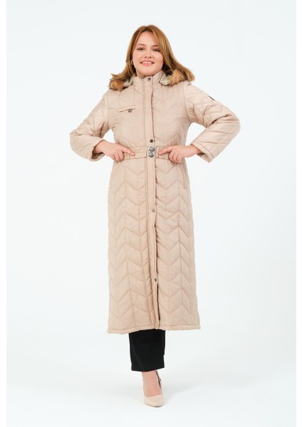 Papatya Kadın Büyük Beden Içi Astarlı Su Geçirmez Ara Boy Kapitone Mont modelleri