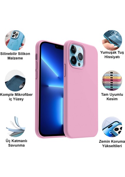 Apple iPhone 13 Pro Max Kılıf Lansman Premium Silinebilir Pembe Silikon