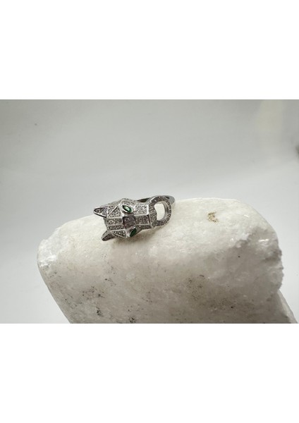Taşlı Kaplan Model Ithal Gümüş Yüzük 10 mm