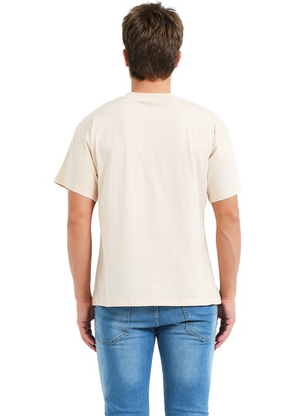 100% Pamuk Basic Fit Bisiklet Yaka Bej Erkek T-Shirt - Alpha modelleri