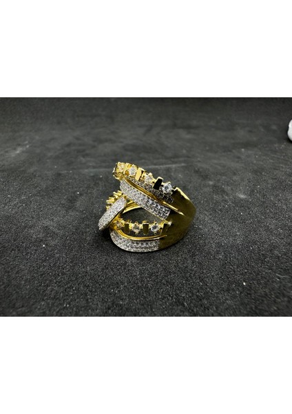 Sarı Renk Büyük Tasarım Sarmal Ithal Gümüş Yüzük 18 mm fiyatları