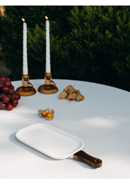 Woody Beyaz Renk Porselen ve Akasya Ağacı Şık Sade Servis Tabağı 35X15 cm fiyatları