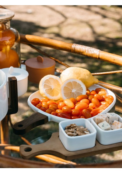 Woody Beyaz Porselen ve Akasya Ağacı Şık Sade Servis Tabağı 32X20 cm fiyatları