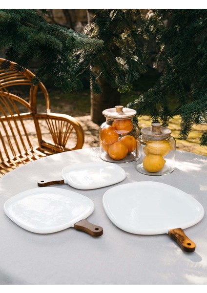 Woody Beyaz Porselen ve Akasya Ağacı Şık Sade Servis Tabağı 32X20 cm modelleri