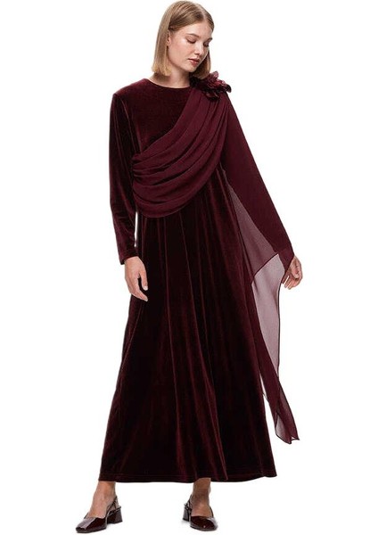 Tül Detaylı Kadife Şık Elbise T25K-4013 fiyatları