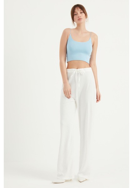 Beli Bağcıklı Bol Paça Pantolon Beyaz 3022 fiyatları