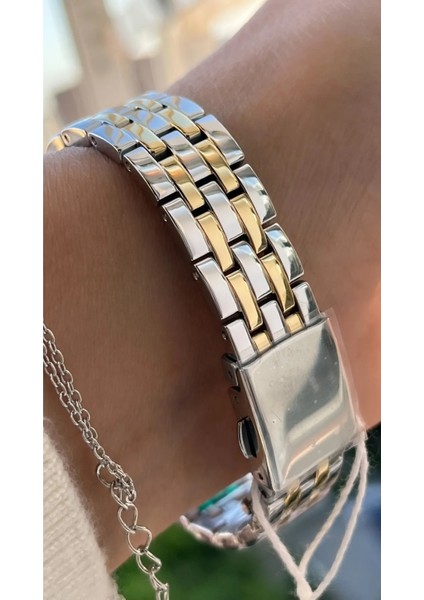 Silver&gold Çelik Kordon Şık Kadın Kol SAAT+%100 Çelik Kolye