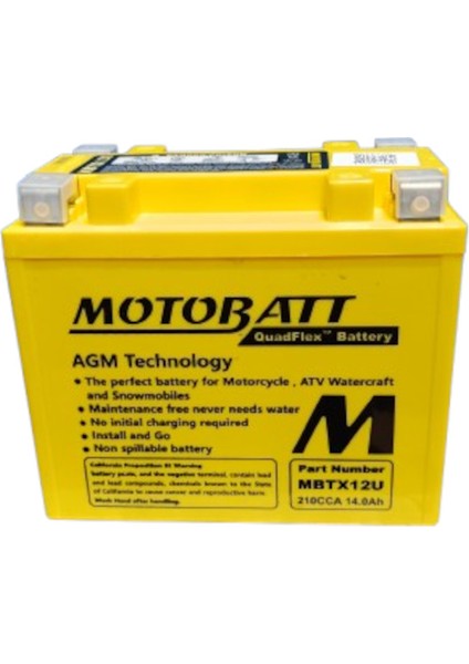 Quadflex 4 Kutup 12V 14 Ah 210 Cca Akü MBTX12U modelleri