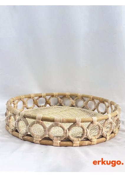 Doğal Rattan Tepsi , %100 El Yapımı Tepsi, Sunum Tepsisi , Yuvarlak Tepsi (30 x 7cm) BH24541