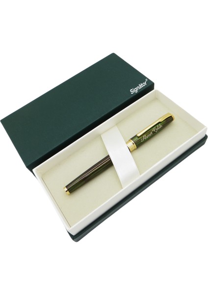® ST164 Sedefli Slim Olive Green Gold Metal Roller Kalem | Isme Özel Kalem