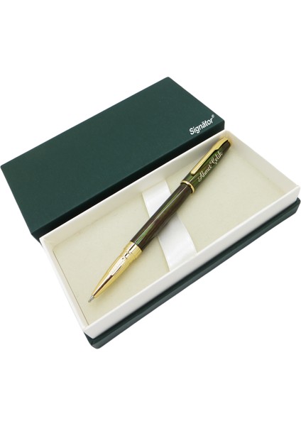 ® ST164 Sedefli Slim Olive Green Gold Metal Roller Kalem | Isme Özel Kalem fiyatları