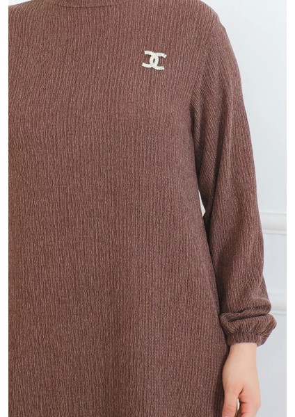 Broş Detaylı Karin Elbise Kahve indirimleri