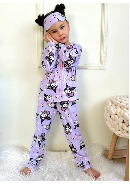 Kız Çocuk Kedi Desenli Lila Uzun Kollu Pijama Takımı fiyatları