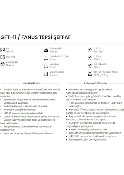 Fanus Tepsisi Şeffaf 400X600 mm (Sadece Tepsidir)