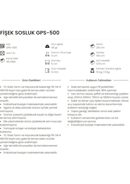 500 Ml. Fişek Sosluk Ketçap Mayonez 5 Adet