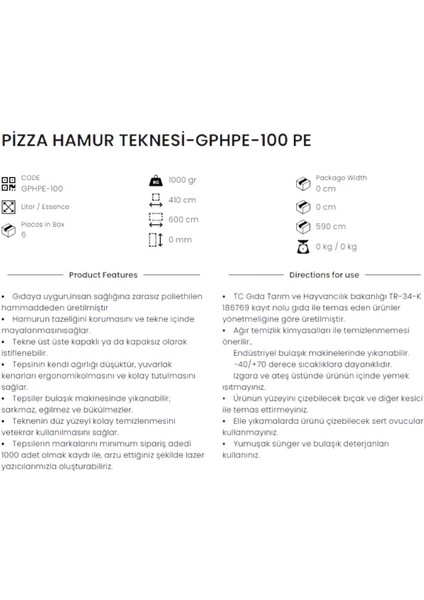 Kapaklı Pizza Hamur Teknesi 600*400*100MM (Ürün Kapaklıdır) modelleri
