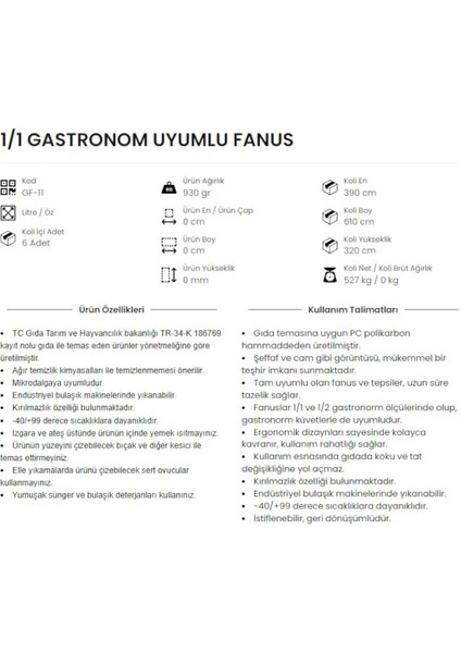 Fanus Kapaklı Şeffaf Tepsili Polikarbon 32.5CM*53CM