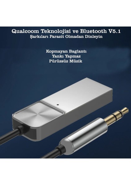 Bluetooth 5.1 Receiver USB Aux Wireless Araç Kiti Telefon Konuşma Müzik Dinleme T03 Uyumlu