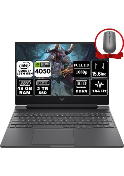 Hp Victus 15 Intel Core I7-13700H 48GB 2tb SSD RTX4050/6GB 15.6" Freedos Fhd Taşınabilir Bilgisayar 8U849EA-A23