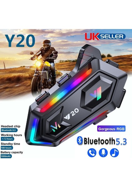 Rgb Işıklı Bluetooth Motosiklet Intercom Kask Kulaklık Bt5.3 Stereo Su Geçirmez Kulaklık