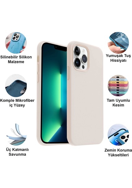 Apple iPhone 13 Pro(6.1") Kılıf Lansman Premium Silinebilir Antik Beyaz Silikon