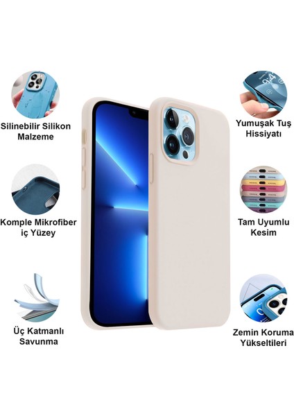 Apple iPhone 13 Pro Max Kılıf Lansman Premium Silinebilir Antik Beyaz Silikon