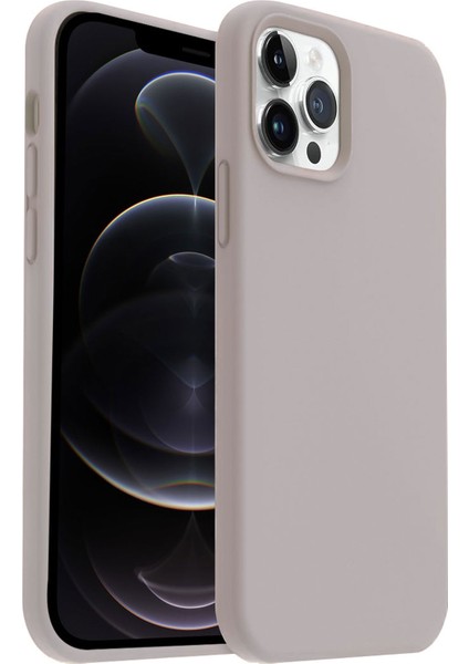 Apple iPhone 12 Pro Max Kılıf Lansman Premium Silinebilir Natural Gri Silikon