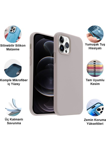 Apple iPhone 12 Pro Max Kılıf Lansman Premium Silinebilir Natural Gri Silikon