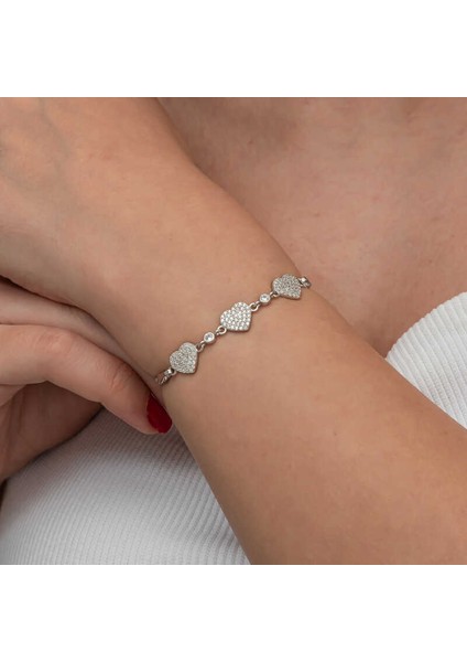 Gümüş Üçlü Kalp Kadın Bileklik modelleri