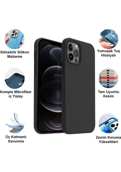 Apple iPhone 12 Pro Max Kılıf Lansman Premium Silinebilir Siyah Silikon