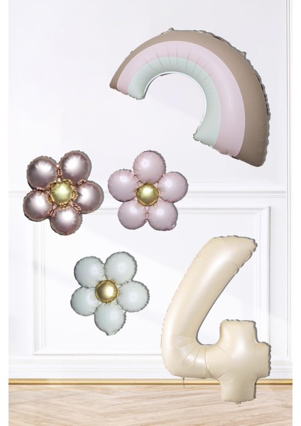 Retro Papatya Retro Pembe Gökkuşağı Tema Yaş Balonlu Doğum Günü Balon Seti