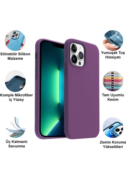 Apple iPhone 13 Pro(6.1") Kılıf Lansman Premium Silinebilir Mor Silikon