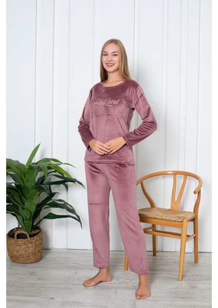 Luxury Velvet Fransız Kadife Yazı Detaylı Pijama Takımı