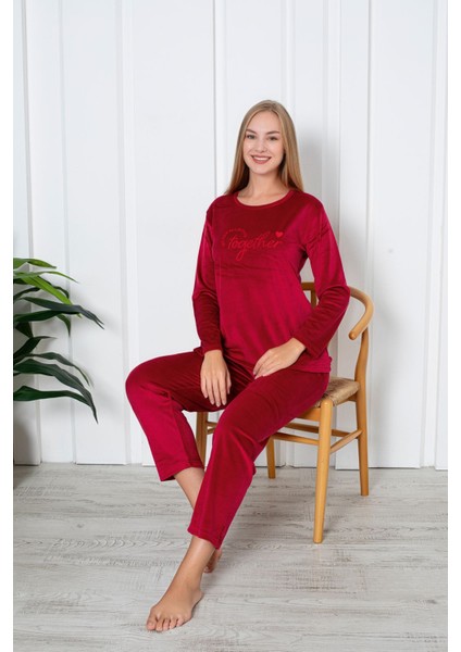 Luxury Velvet Fransız Kadife Yazı Detaylı Pijama Takımı