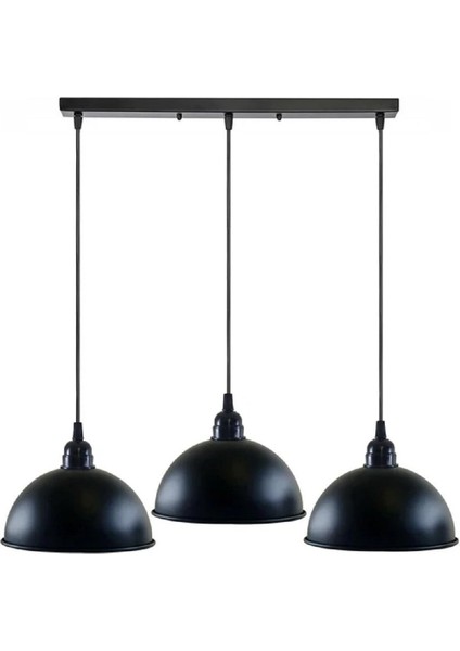 Vintage2,Retro2,Rustik2 Siyah Masa Üstü 3xe27 Sarkıt Avize Uzunluk:60cm Şapka Çapı:23cm