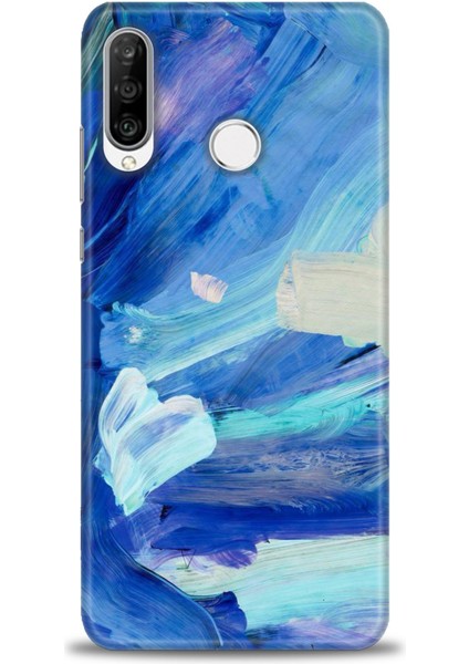 Huawei P30 Lite Kılıf Hd Baskılı - Mavi Beyaz + 9h Nano Ekran Koruyucu