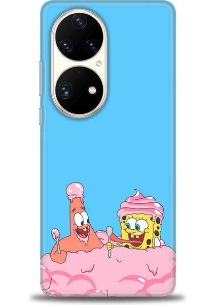 Huawei P50 Pro Kılıf Hd Baskılı - Spongebob + 9h Nano Ekran Koruyucu