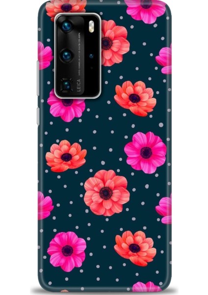 Huawei P40 Pro Kılıf Hd Baskılı - Puantiye ve Çiçekler + 9h Nano Ekran Koruyucu