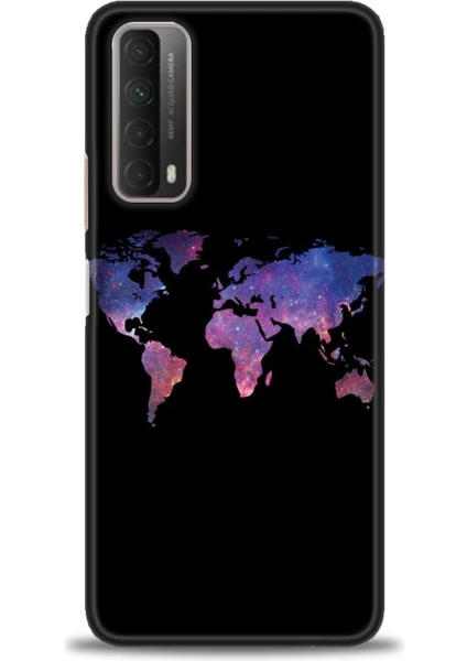 Huawei P Smart 2021 Kılıf Hd Baskılı - Dünya Haritası + 9h Nano Ekran Koruyucu