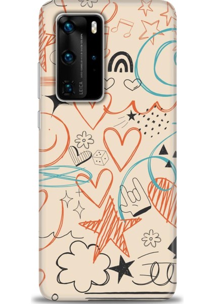 Huawei P40 Pro Kılıf Hd Baskılı - Notalar Turuncu + 9h Nano Ekran Koruyucu