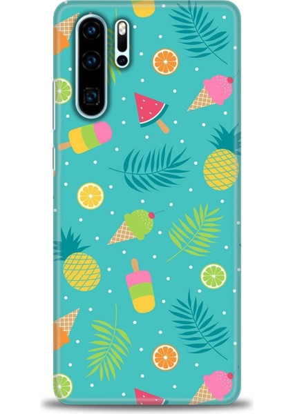 Huawei P30 Pro Kılıf Hd Baskılı - Dondurma ve Yapraklar + 9h Nano Ekran Koruyucu