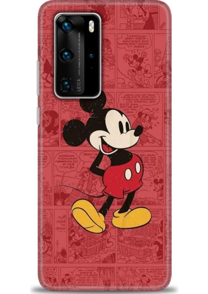 Huawei P40 Pro Kılıf Hd Baskılı - Kırmızı Mickey + 9h Nano Ekran Koruyucu